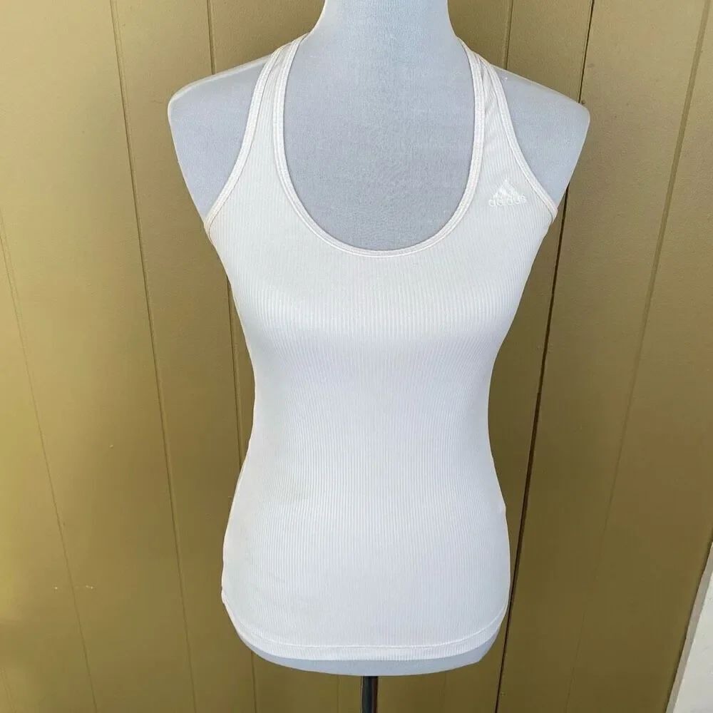 Adidas women XS racerback ribbed tank top white